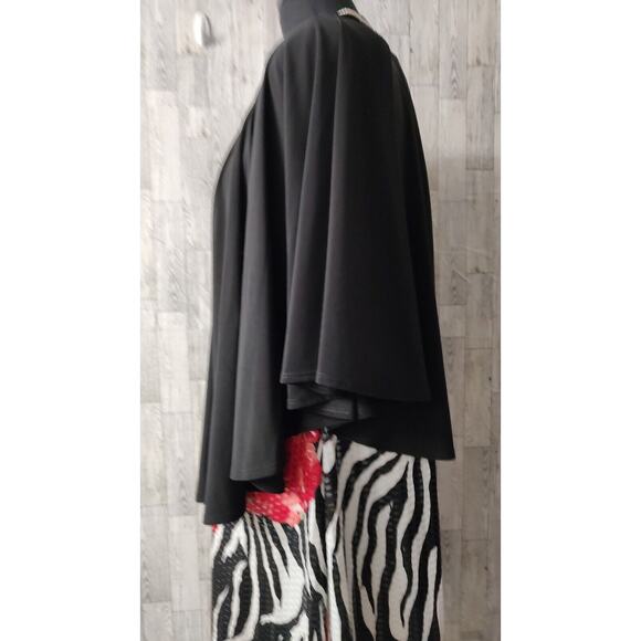 aDRESSing Woman SIZE L Shimmer Zebra Rose Short Dress Black Shrug Kimono Sleeve - Picture 8 of 13